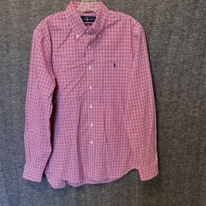 Ralph Lauren Shirt Mens Large Pink Plaid Non Iron Button Down Preppy Office Pony